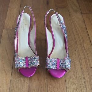 Kate Spade Fuchsia and Multicolor Glitter Bow Heels